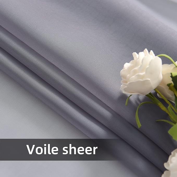 youleyar Solid Sheer Rod Pocket Curtain Voile Draperies 2 Panels White Beige Black Grey Coffee 52 Inch Width 45 Inch Long 1 Pair for Kitchen Bedroom Children Living Room Yard(Grey,52Wｘ45L)