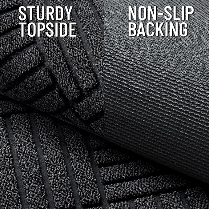 OLANLY Front Door Mat Outside Entrance 33x21, Absorbent, Heavy Duty Sturdy Natural Rubber Doormat Indoor Outdoor, Stain and Fade Resistant, Non-Slip Low Profile Floor Mat for Entryway, Black Diamond