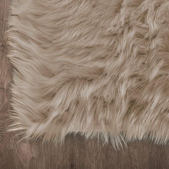 Latepis Washable 3x4 Light Brown Sheepskin Fluffy Shag Plush Faux Fur Rug for Living Room Bedroom Dorm Room Throw Rectangle