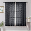 Chyhomenyc Black Sheer Curtains 63 Inch Length 2 Panels Set, Light Filtering Tufted Textured Soft Airy Rod Pocket Beautiful Leaf Window Treatment Drapes for Bedroom Living Room, 42" Wx63 L, 2PCS