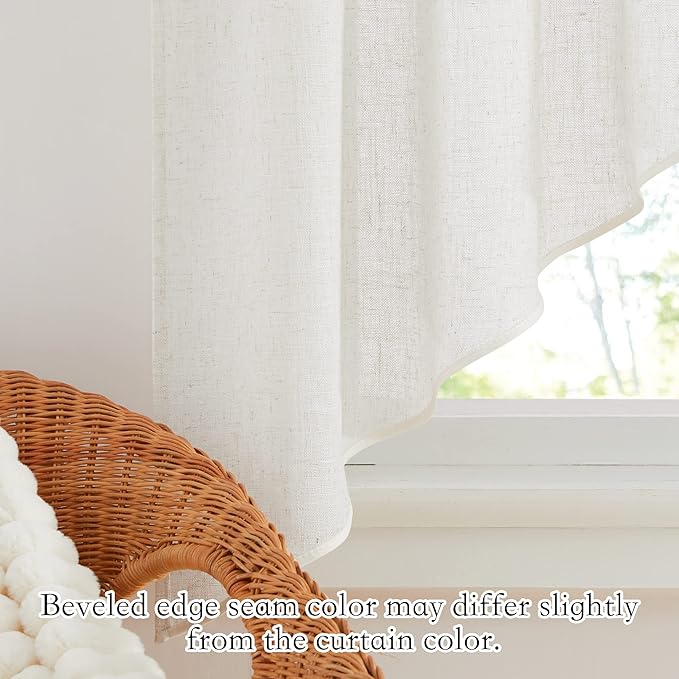 RYB HOME Window Topper Valances - Flax Linen Curtains Half Privacy Protected Soften Sunlight Sheer Curtains for Kitchen, Living Room, Guest Room, Linen, Wide 36 x Long 63, 2 Pack