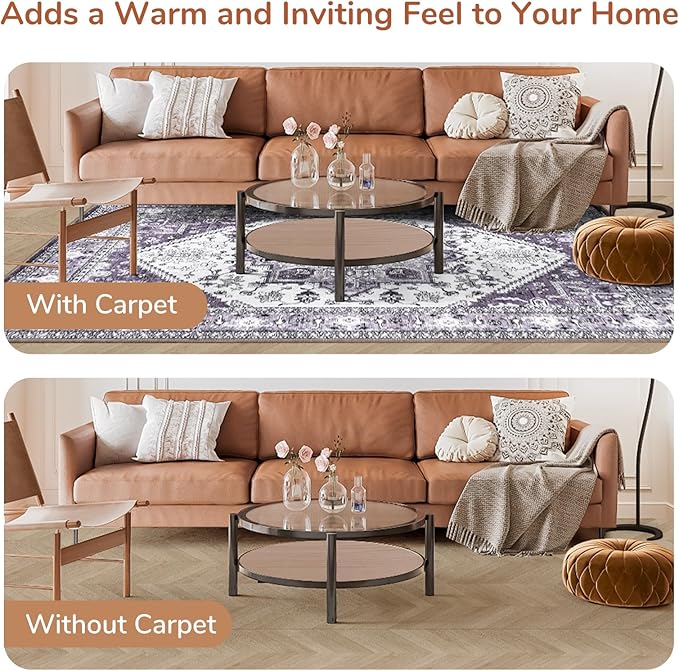 OPPODREAM Soft 8x10 Area Rugs, Washable Rugs 8x10 with Non Slip Backing, Faux Cashmere Low-Pile 8 x 10 Carpet, Purple
