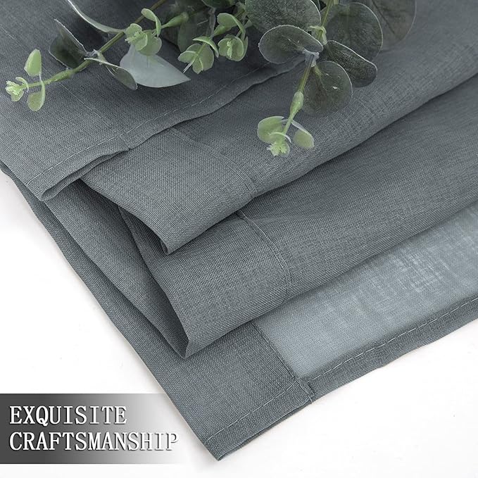 Tollpiz Sheer Tier Curtain Linen Textured Half Kitchen Curtains Sheer Light Filtering Rod Pocket Voile Small Curtains for Bathroom, 25 x 36 inches Long, Dark Grey, Set of 2 Panels