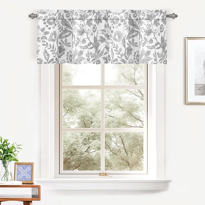 DriftAway Julia Lined Valance Double Layer Thermal Insulated Room Darkening Blackout Valances 3 Inch Rod Pocket Window Valance for Bathroom Living Room 52 Inch by 14 Inch Gray