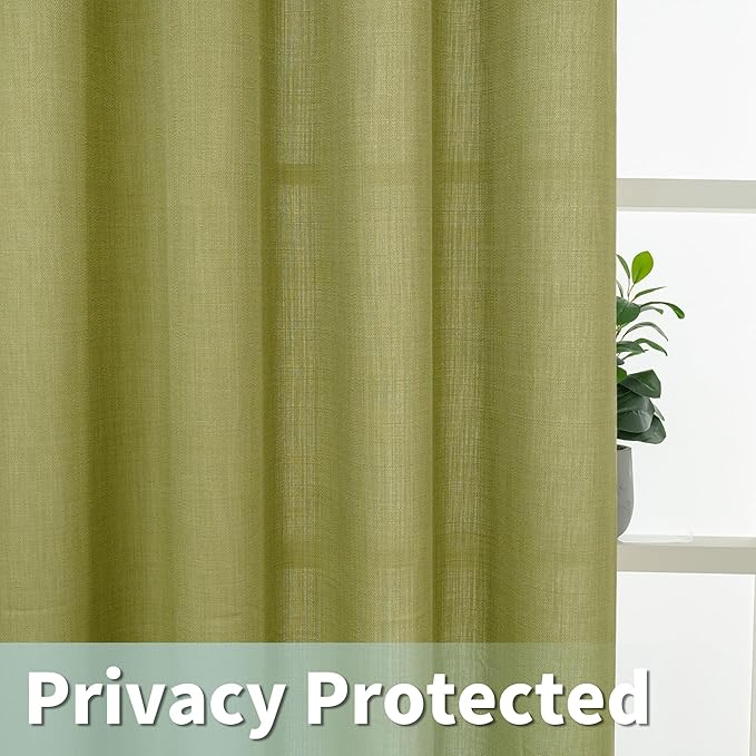 LAMIT Moss Green Linen Curtains 90 Inch Long for Bedroom, Grommet Thick Linen Textured Sheer Curtains Light Filtering Privacy Window Panels for Living Room/French Door, Set of 2, 52 x 90 Inch