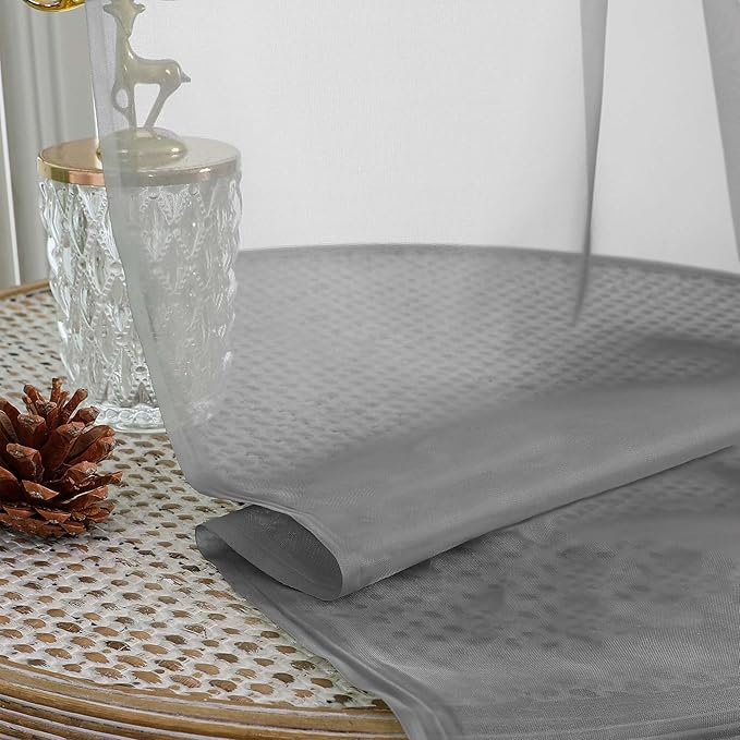 OWENIE Grey Sheer Curtains 120 Inches Long 2 Panels Set, Airy Lightweight Sheer Grey Curtains for Living Room Bedroom, Farmhouse Voile Filmy Rod Pocket Curtains Drapes, 2 Pcs, Each 59" Wx120 L Inch