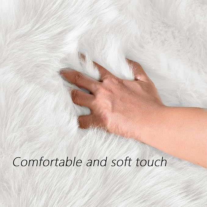 Latepis White Fur Rug 5x6.7, Faux Sheepskin Fluffy Washable Rug for Bedroom and Living Room, Playroom, Luxury Room Decor, Rectangle
