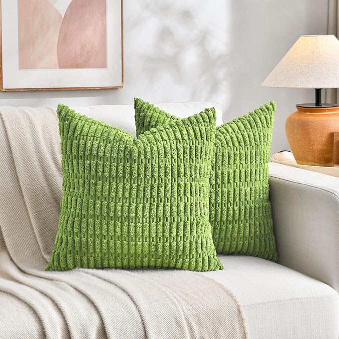Fancy Homi 4 Packs Boho Lime Green Decorative Throw Pillow Covers 20x20 Inch for Couch Bed Sofa, Rustic Modern Farmhouse Home Decor, Soft Plush Corduroy Square Cute Cushion Case 50x50 cm