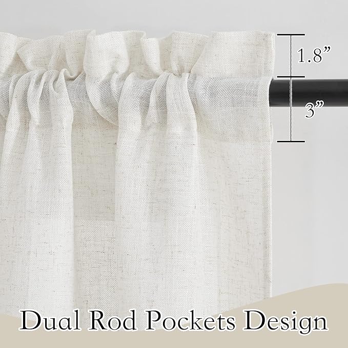 RYB HOME Kitchen Curtains Over Sink 36 inches Length, Linen Blend Semi Sheer Light Filtering Tiers for Camper Bathroom Cafe, Small Curtains for Door Window, W 26 x L36, Linen, 2 Panels Set
