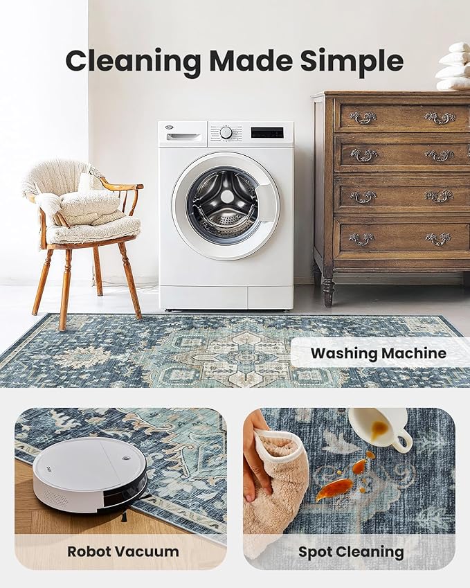 AMADA HOMEFURNISHING 2x3 Washable Area Rug, Low-Profile Entryway Rug with Non-Slip Backing & Durable Edge Binding, Vintage Rug Pattern, Small Rugs for Entryway, Kitchen & Living Room