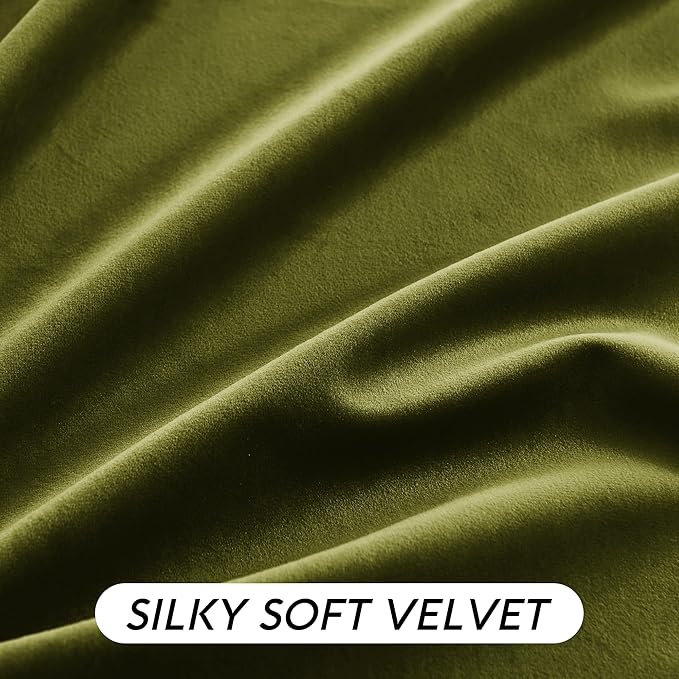RYB HOME Moss Green Velvet Curtains 84 inches with Hook Belt, Soft Fabric Room Darkening Thermal Insulated Luxurious Home Decor Curtains for Living Room Bedroom, W 42" x L 84", 2 Panels Set