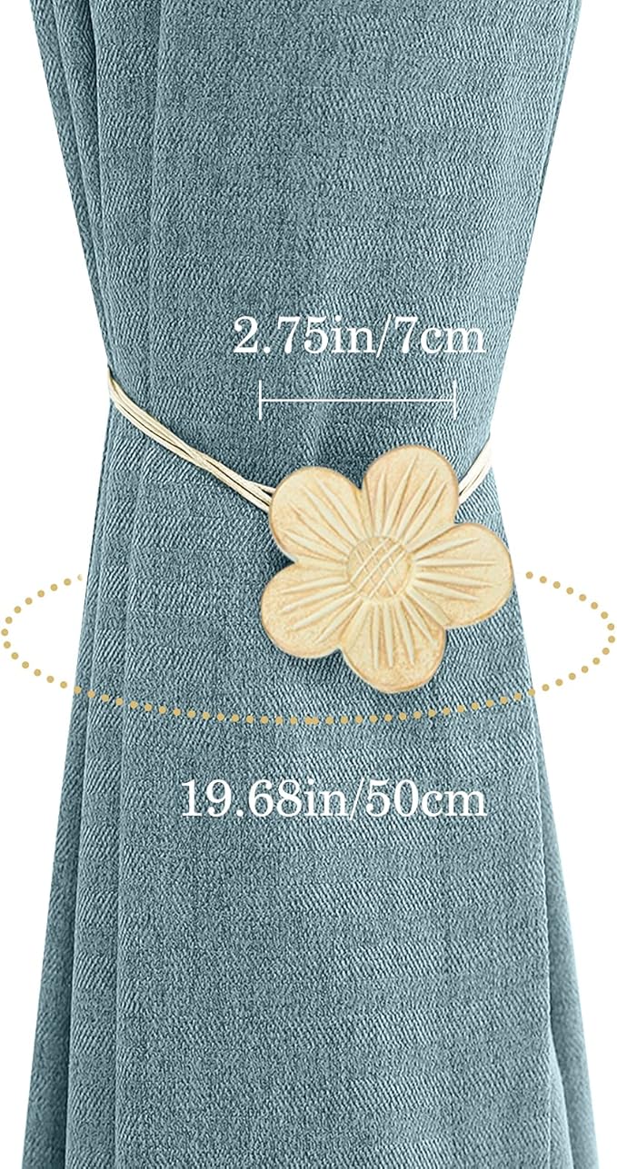 Lewondr Vintage Magnetic Curtain Tieback, 1 Pair Resin Flower Curtain Drapery Holdback Window Curtain Decorative Buckle Holder for Home Cafe Balcony, Light Gold