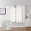 Lecloud Leia Jacquard Textured Ivory Semi Sheer Curtain 45 Inch Length, Balance Light & Privacy Clip Leaf Voile Curtain for Living Room, Dual Rod Pockets Bedroom Short Drape, 40 W x 45 L