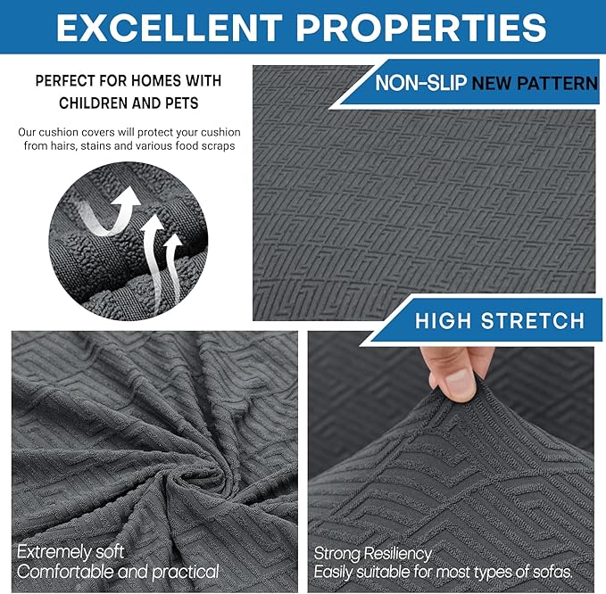 XINEAGE Couch Cushion Covers Seat Cushion Cover Thick Stretch Sofa Slipcovers 1 Piece Individual Couch Covers with Elastic Bottom(Single Seat Cushion/Backrest,Dark Grey)