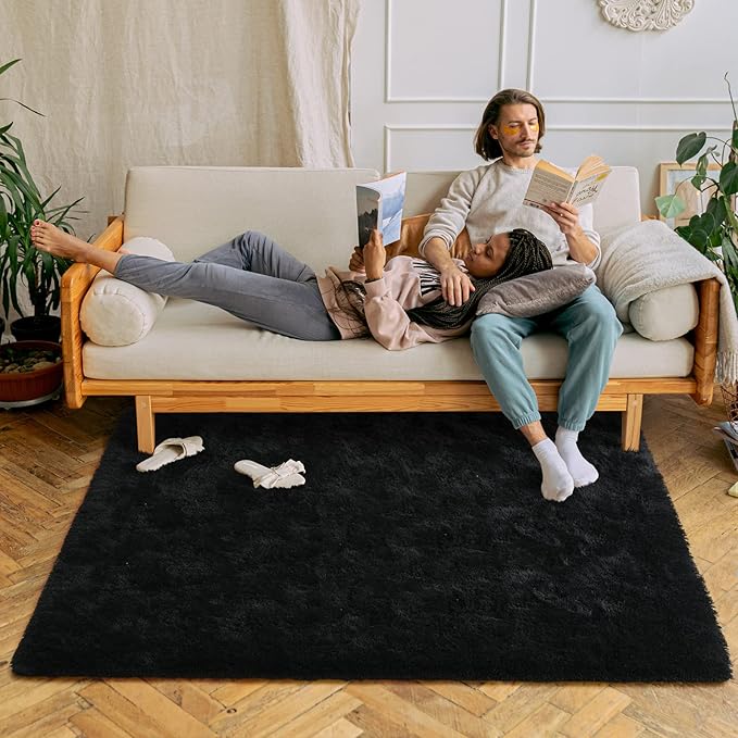 Chicrug Soft Area Rugs for Bedroom Living Room Plush Fluffy Rug 4x6 Feet, Shag Furry Area Rug Carpet Non Shedding for Nursery Children Kids Girls Room Home Decorative, Black