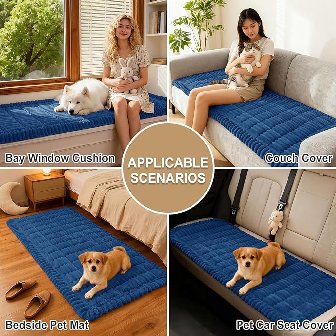 hyha Couch Covers for Dogs Washable, Non Slip Plush Dog Sofa Protectors, Fuzzy Pet Couch Covers for 3 Cushion Sofa Pet Friendly (Navy Blue, 27.6" x 47")