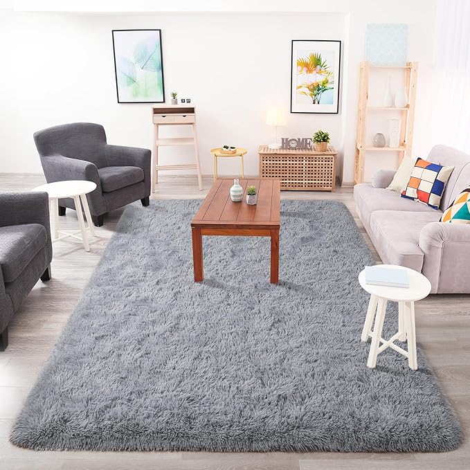 Chicrug Soft Area Rugs for Bedroom Living Room Plush Fluffy Rug 3x5 Feet, Shag Furry Area Rug Carpet Non Shedding for Nursery Children Kids Girls Room Home Decorative, Grey