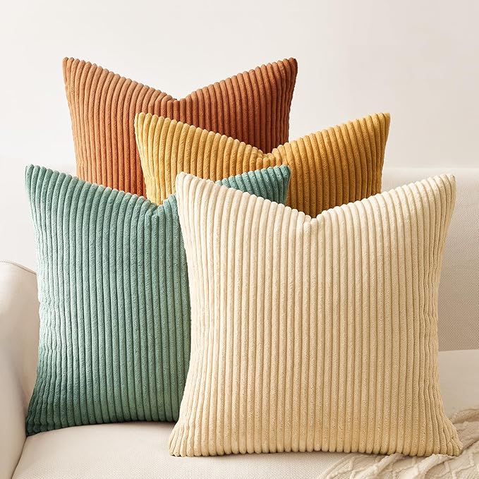 Topfinel Decorative Throw Pillow Covers Cushion Cases, Set of 4 Soft Velvet Modern Double-Sided Designs, Mix and Match for Home Decor, Pillow Inserts Not Included (12x12 inch, Orange/Teal)