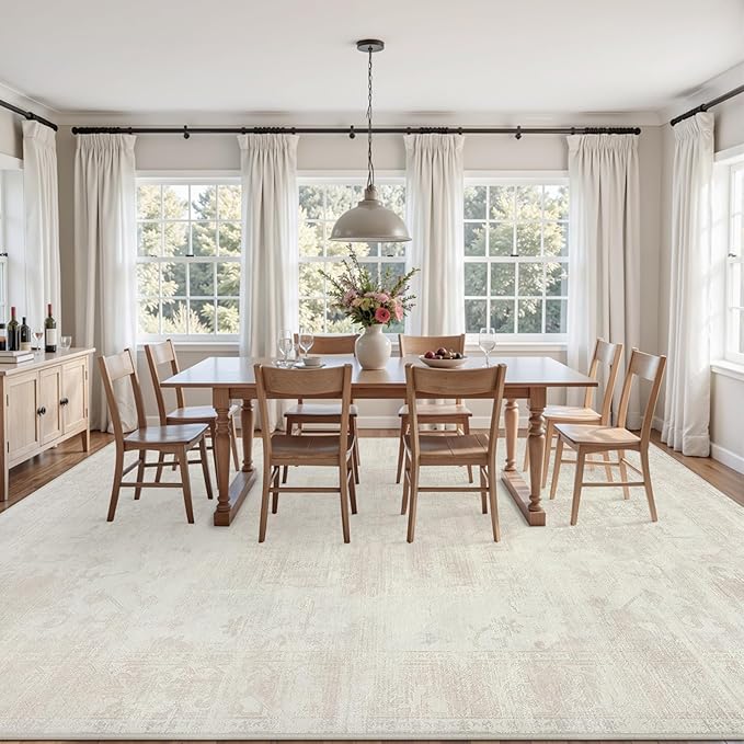 6x9 Area Rugs for Living Room: Vintage Boho Neutral Washable Rug Indoor Soft Large Area Rug Carpet for Bedroom Nursery Farmhouse Dining Room Office Floor Non-Slip Low Pile Under Table Rug Cream Beige