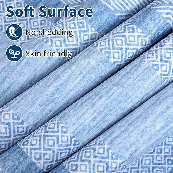 GarveeHome Modern Geometric Area Rug 5x7 Distressed Bordered Washable Non Slip Floor Carpet Non Shedding Thin Rug, Soft Low Pile Contemporary Light Blue Carpet for Dining Room, Living Room