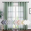 NICETOWN Linen Sheer Curtains Flax Textured for Living Room, Grommet Semi Sheer Vertical Drapes Privacy with Light Filter for Home Office/Farm House, W52 x L84, Olive Green, 1 Pair