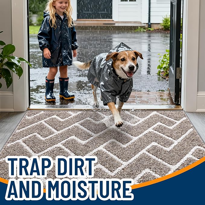 OLANLY Front Door Mat, Non-Slip Rubber Backing, Dirt Resistant and Absorbent, Washable, Easy to Clean Low-Profile Indoor Doormat for Back Door, Entryway, Inside Entrance, 59x35, Khaki
