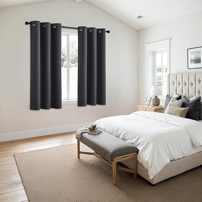 MIULEE Dark Grey Blackout Curtains - Bedroom Window Treatment Curtains Thermal Insulated Room Darkening Drapes for Living Room Kitchen Grommet Top Light Blocking Drapery, 40 x 45 Inches Long, 2 Panels