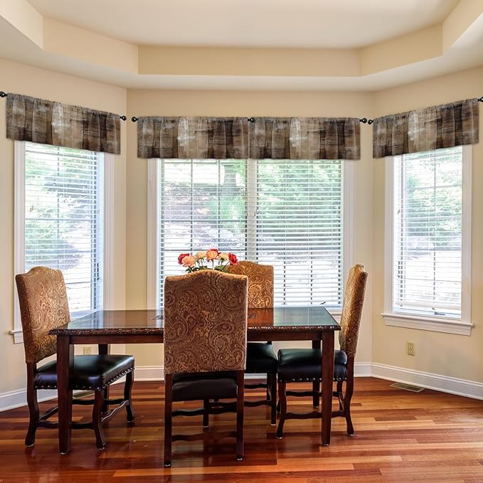 Emvency 4 Pack Valances Window Treatments, Abstract Dark Brown Art Painting Blackout Adjustable for Living Room Bathroom Bedroom Kitchen Over Sink, 52x12 Inch Rod Pocket Valances