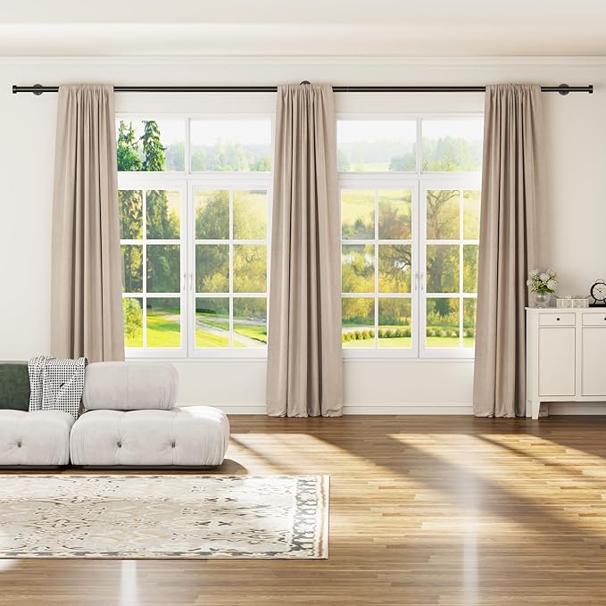 YaFex 2 Pack Heavy Duty Curtain Rods 32-120 Inch, 1 Inch Adjustable Long Curtain Rods for Windows, Black Window Treatment Rod Set with Aluminium Finials, Modern Design