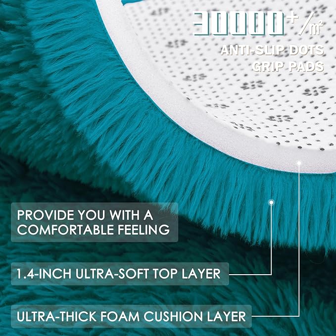 OLANLY Teal Round Rugs for Bedroom - Machine Washable, 5 ft Circle Area Rugs for Living Room, Soft and Fluffy Shaggy Carpet for Teen Girl and Boys, Nursery Rooms, Dorms, Home Decor Aesthetic