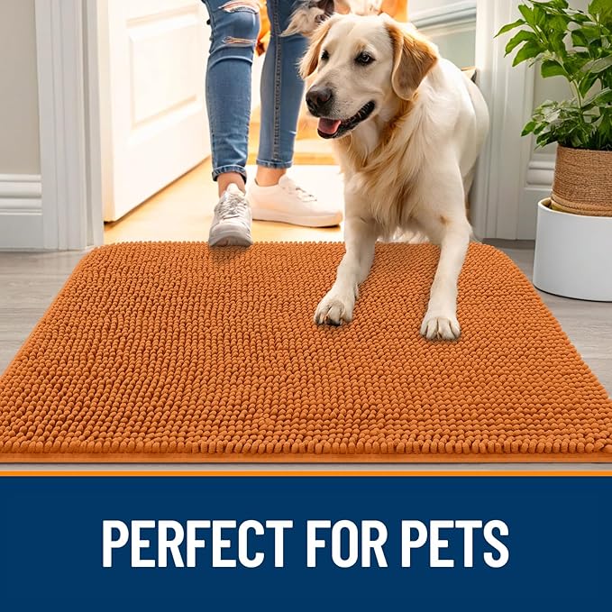 OLANLY Dog Door Mat for Muddy Paws 47x24, Absorbs Moisture and Dirt, Absorbent Non-Slip Washable Doormat, Quick Dry Chenille Mud Mat for Dogs, Entry Indoor Entryway Carpet for Inside Floor, Clay