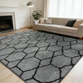 8x10 Fluffy Area Rugs for Living Room,Shag Area Rug for Bedroom,Geometric Soft Fuzzy Rug Non-Shedding Indoor Plush Carpet for Kids Bedroom Nursery Home Decor,Grey and Black