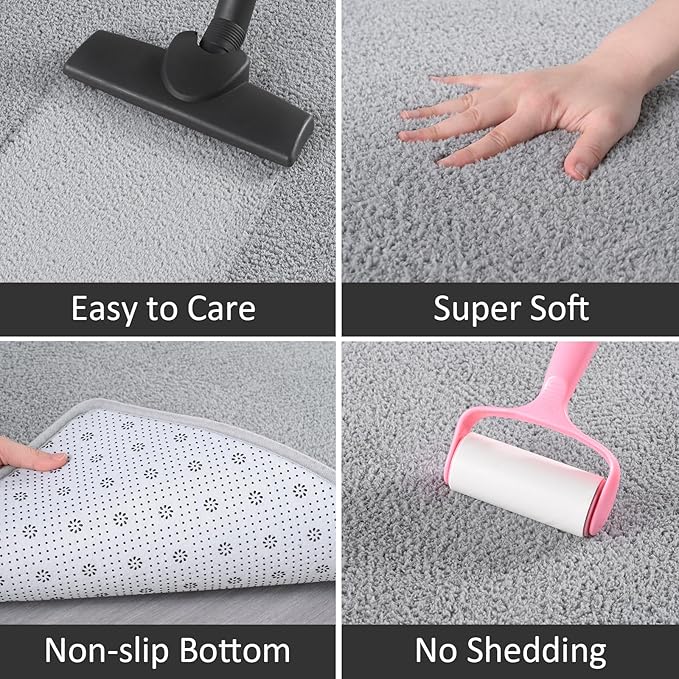 AROGAN 2x4 Feet Shag Runner Rug for Hallways, Washable Rugs with Memory Foam for Bedroom, Entryway Indoor Fluffy Throw Rug for Bedside Living Room Kids Girls Nursery Dorm Room Decor, Grey