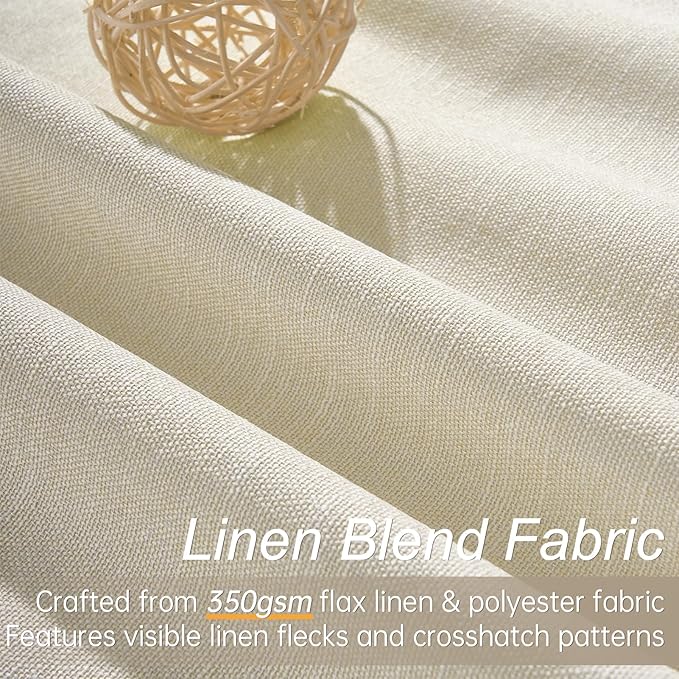 Cream Extra Long 120 Inch Blackout Curtains for Large Window Treatment Natural Farmhouse Thick Linen Texture Sound Proof Drapes Room Divider Pleat Ceiling Track Burg Bedroom 10Ft(W52 xL132 2 Panels)