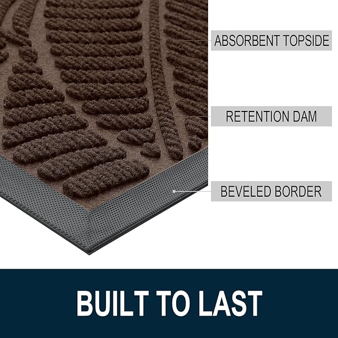 Colorxy Waterproof Doormat, Sturdy Natural Rubber Front Door Mats, Non Slip Low Profile Indoor Outdoor Entrance Mat, Stain Resistant Easy Clean Floor Mat for Patio or Entryway, 47''x17'', Dark Brown