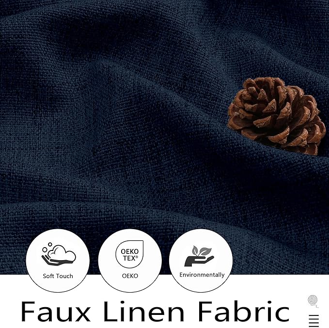 Navy Blue Valances for Windows, Light Filtering Faux Linen Textured Small Short Valance Curtains for Bathroom Basement Farmhouse, Rod Pocket Top Half Curtains for Windows, 60" Wx20 L