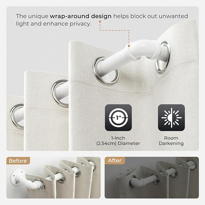 Zeerobee Curtain Rods for Windows 144 to 168, 1 Inch Industrial Wrap Around White Curtain Rod, Indoor/Outdoor Room Divider Adjustable Drapery Pole, 144"-168"