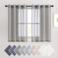 NICETOWN Charcoal Grey Solid Linen Sheer Curtains, Ring Top Thick Flax Light Reducing Wrinkle Free Linen Blend Semi Sheer Window Treatment for Kitchen/Bedroom, W52 x L45, 2 Panels