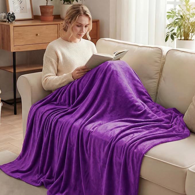 Exclusivo Mezcla Fleece Purple Throw Blanket for Couch, Sofa, Super Soft and Warm Blankets, All Season, Cozy, Plush, Lightweight, 50x60 Inches