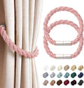 NICEEC 2 Pack Strong Magnetic Curtain Tiebacks Modern Simple Style Drape Tie Backs Convenient Decorative Weave Rope Curtain Holdbacks for Thin or Thick Home & Office Window Draperies (Pink)