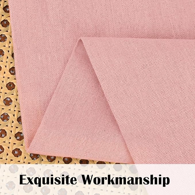 FRAMICS Farmhouse Cotton Linen Curtains for Living Room, Pink Button Curtains 84 Inch Length 2 Panels, Rustic Country Linen Window Curtain for Bedroom Rod Pocket Drapes, 52 x 84 Inch, Pink and White