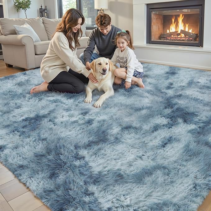 8x10 Area Rugs for Living Room Bedroom Fluffy, Large Area Rug Shag Shaggy Carpet Soft Plush Furry Bedside Rug, Area Rugs for Home Decor(8 x 10, Dark Blue Tie-Dyed)