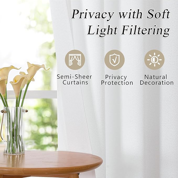 OVZME White Valance for Windows, Light Filtering Thick Textured Small Kitchen Valances for Window, Dual Rod Pocket Farmhouse Short Curtain for Bathroom Basement, 1 Piece, 60Wx22L Inch