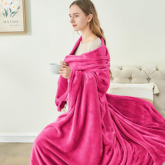 BEDELITE Fleece Blankets Queen Size Hot Pink Throw Blankets for Bed, Luxury Plush Cozy Fuzzy Blanket 90x90 inches, Super Soft Warm Lightweight Throw Blanket All Seasons Suitable