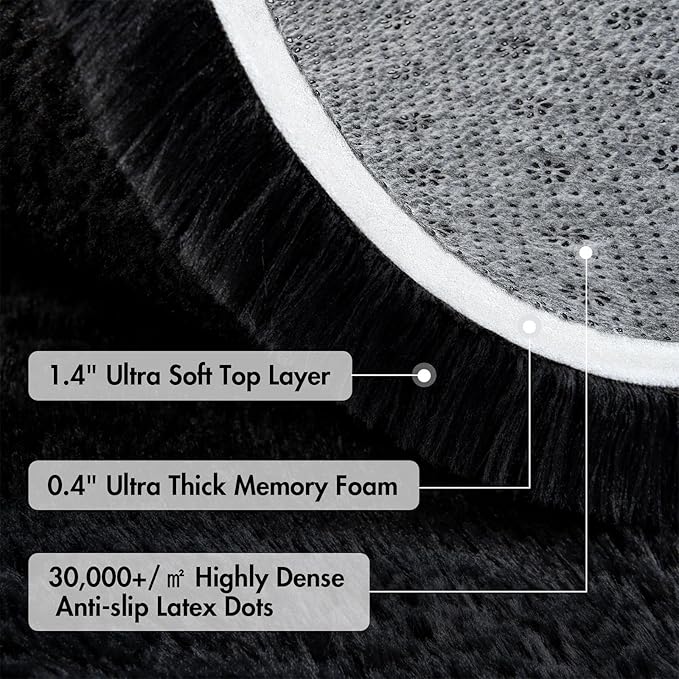 5x7 Ft Shag Black Rug for Bedroom, Tie Dyed Ultra Soft Fluffy Furry Area Rugs for Living Room Indoor Floor, Aesthetic Carpet for Kids Home Decor
