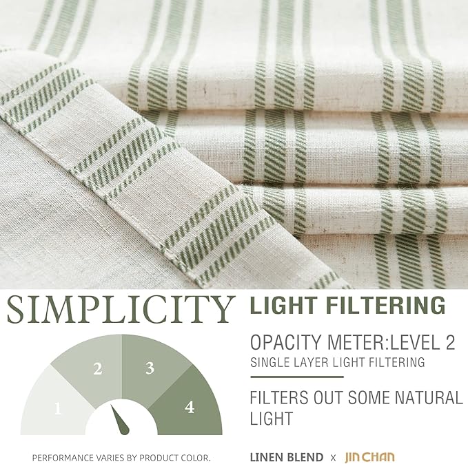 jinchan Striped Valance Farmhouse Window Treatment Linen- Polyester Textured Drapes for Small Windows Kitchen Living Room RV Vintage Light Filtering Valance 16 Inch Rod Pocket 1 Panel Green on Beige