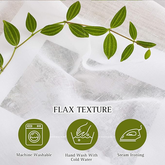 NICETOWN White Sheer Linen Curtains 84 inch Length, Grommet Semi Sheer Flax Texture Balance Privacy & Light Casual Vertical Drapes for Bedroom/Living Room, 72" Wide Total 2 Panels