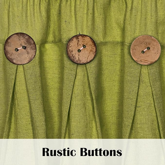 FRAMICS Farmhouse Valance Curtains, Boho Cotton Linen Kitchen Valance, Fresh Green Rustic Button Window Valances for Kitchen Bathroom, Rod Pocket Valances for Windows, Fresh Green, 52 x 18 Inch