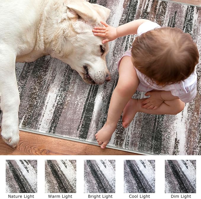 Lansny Modern Abstract Runner Rug 2x6, Dark Light Brown White Washable Kitchen Runner Non-Slip Soft Hallway Rug Runner Thin Print Faux Wool Carpet for Entryway Bedroom Laundry Room Indoor Home Decor