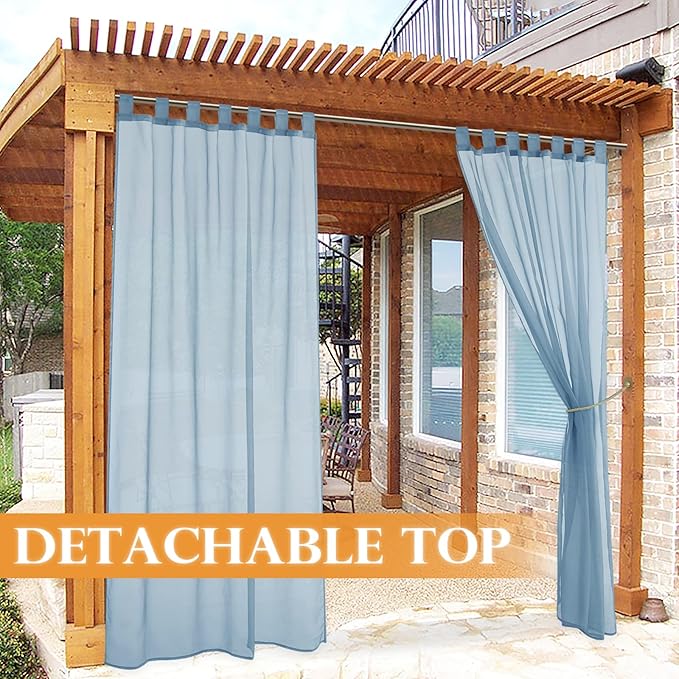 RYB HOME Outdoor Curtains Waterproof - Detachable Top Soft Durable Semi Sheer Curtain with 1 Rope, Indoor Outdoor Light Filtering Shadings for Wedding Pergola Patio, W 54" x L 108", 1Pc, Navy Blue